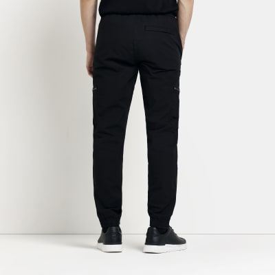 Black slim fit zip cargo trousers