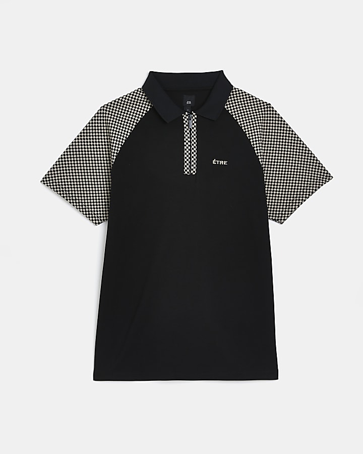 Black Slim fit zip detail Check Polo shirt