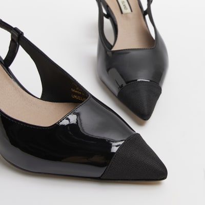 black sling back court shoes