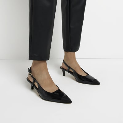 black sling back court shoes