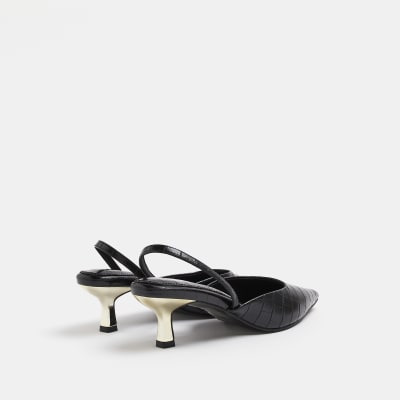 black sling back court shoes