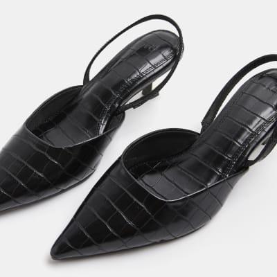 black sling back court shoes