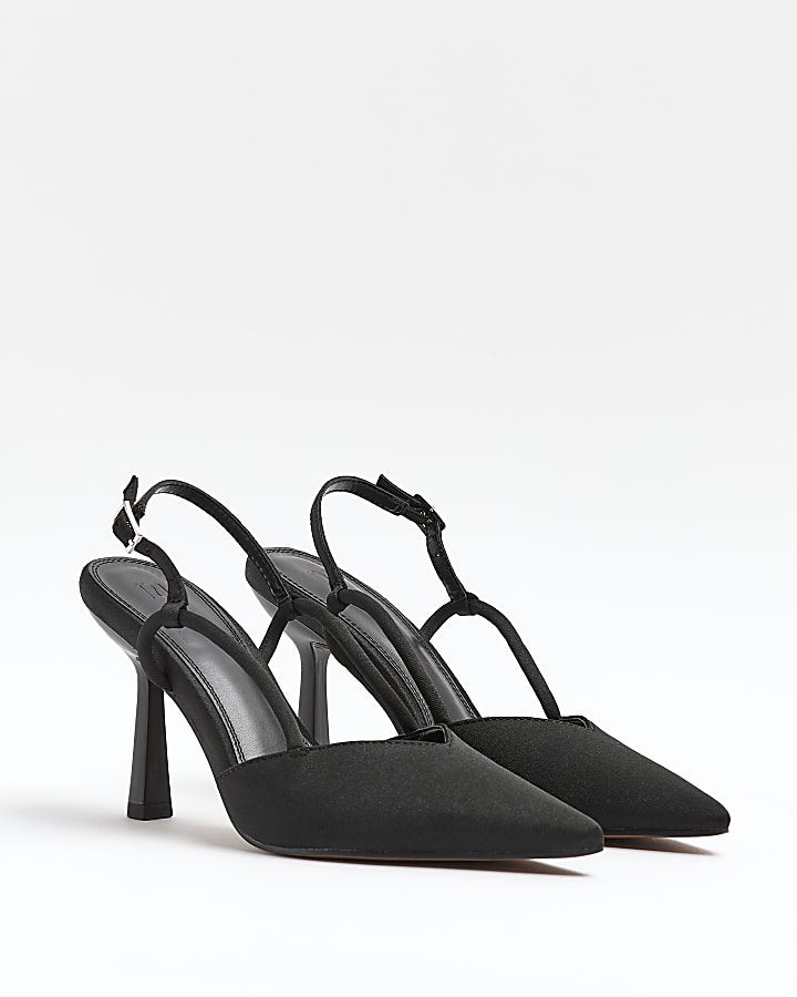 Black sling back heeled court shoes