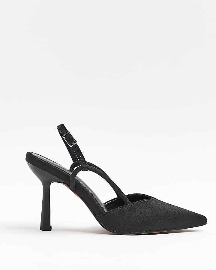 Black sling back heeled court shoes