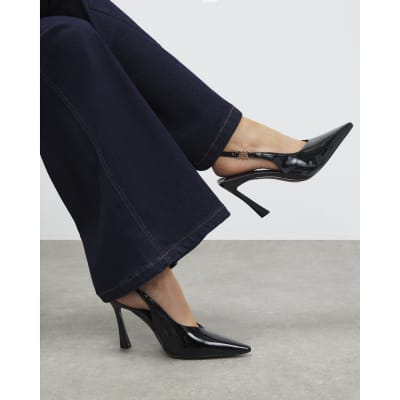 Black Slingback Logo Court Heels
