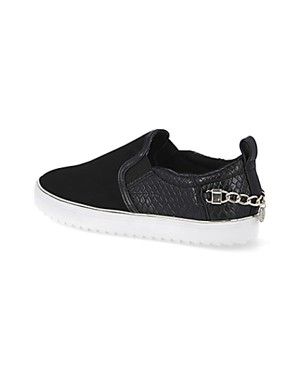 360 degree animation of product Black slip on chain trainers frame-5