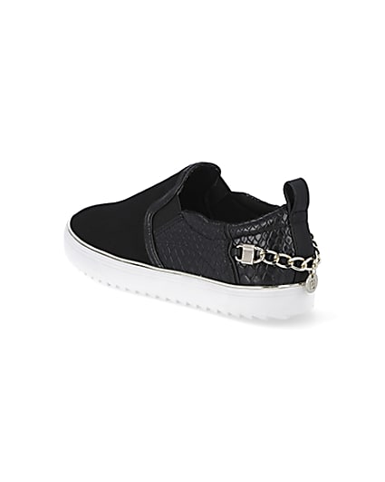 360 degree animation of product Black slip on chain trainers frame-6