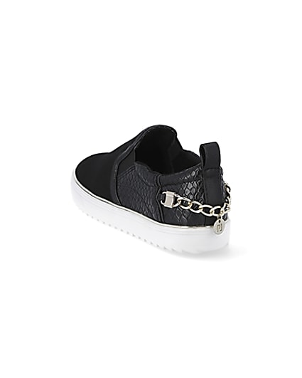 360 degree animation of product Black slip on chain trainers frame-7