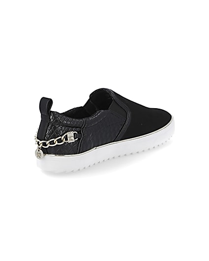 360 degree animation of product Black slip on chain trainers frame-12