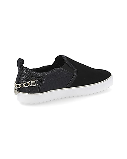 360 degree animation of product Black slip on chain trainers frame-13