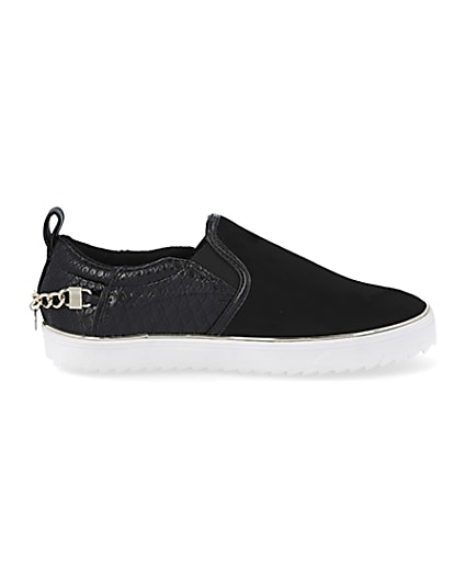 360 degree animation of product Black slip on chain trainers frame-15