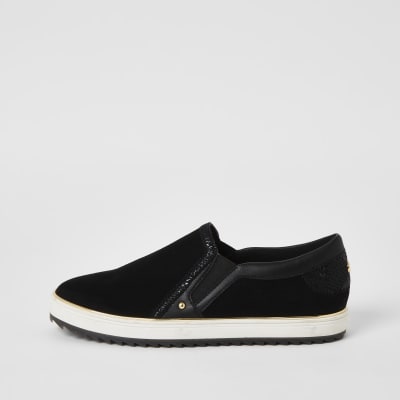 Black slip on plimsolls | River Island