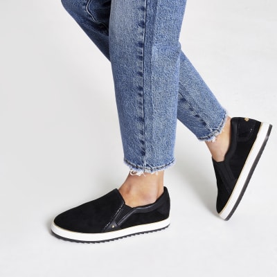 black slip on plimsolls
