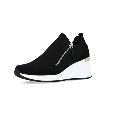 Black wedge slip store on sneakers