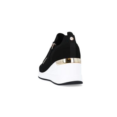 360 degree animation of product Black slip on wedge trainers frame-8