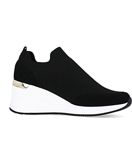 360 degree animation of product black slip on wedge trainers frame-16