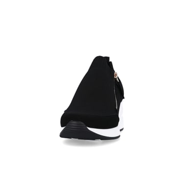 360 degree animation of product Black slip on wedge trainers frame-22