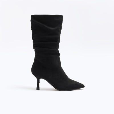 Black high outlet heel slouch boots