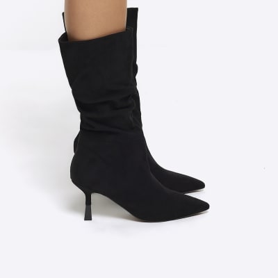 Black slouch heeled boots | River Island