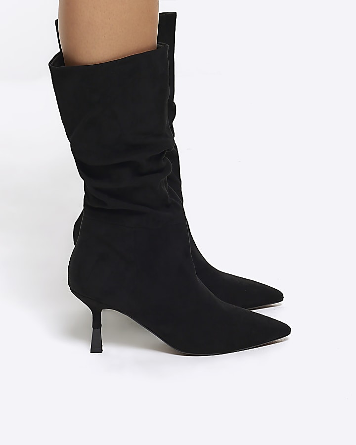Black slouch heeled boots | River Island