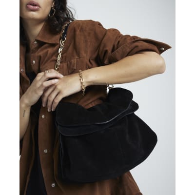 River Island Womens Black Slouchy Suede Shoulder Bag