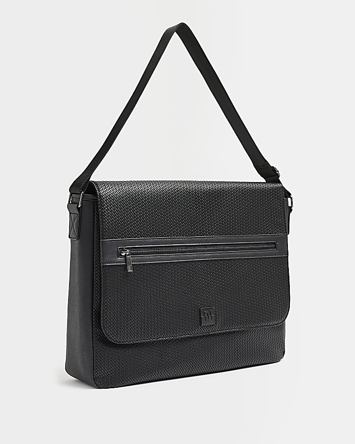 Black Small Weave Flapover Bag