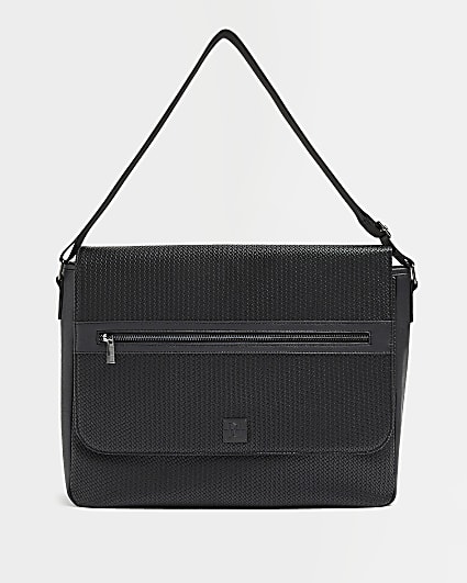 Black Small Weave Flapover Bag