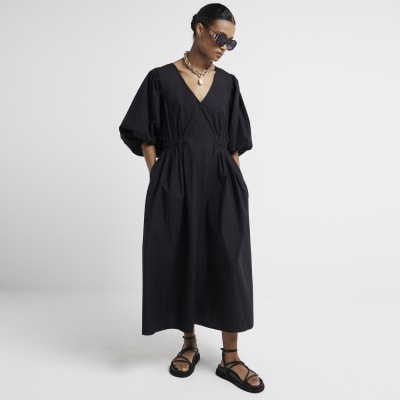 River Island Womens Black Smock Midi Dress