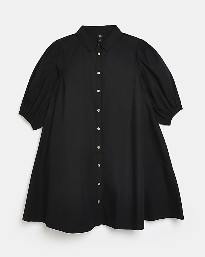 Black smock mini shirt dress