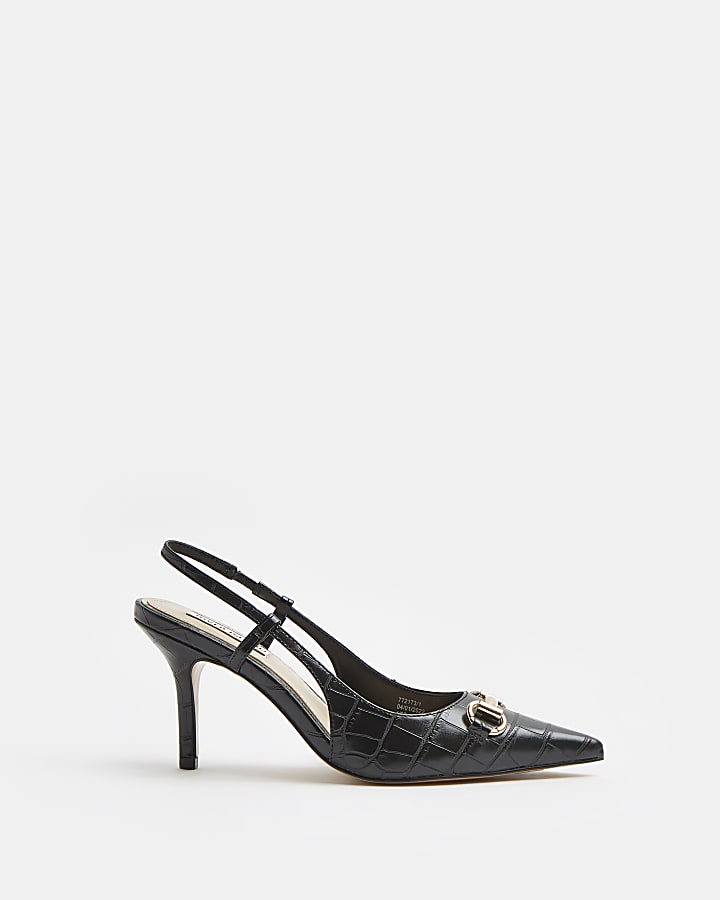 Black snaffle bit heeled court shoes