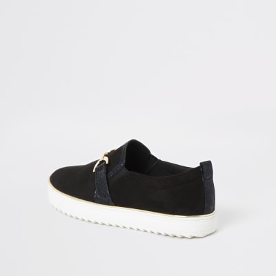 Black snaffle front slip on trainers