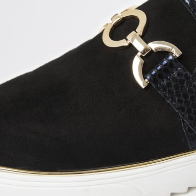 Black snaffle front slip on trainers
