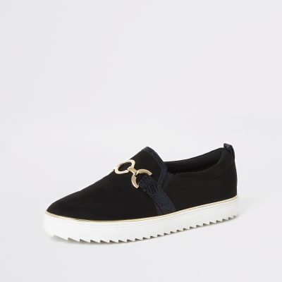 Black snaffle front slip on trainers