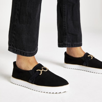 Black snaffle front slip on trainers