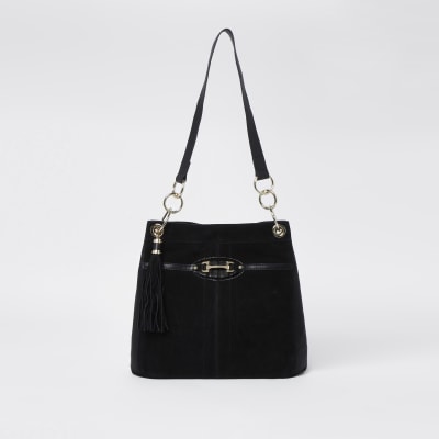 Black snaffle slouch bag River Island