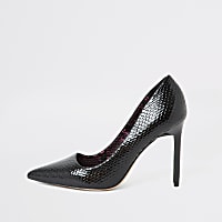 Black snake embossed skinny heel court shoe