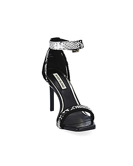 360 degree animation of product Black Snake Print Barely There Sandal frame-19