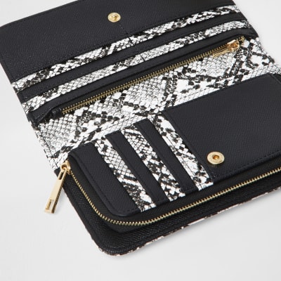 Black snake print 'River' zip around purse