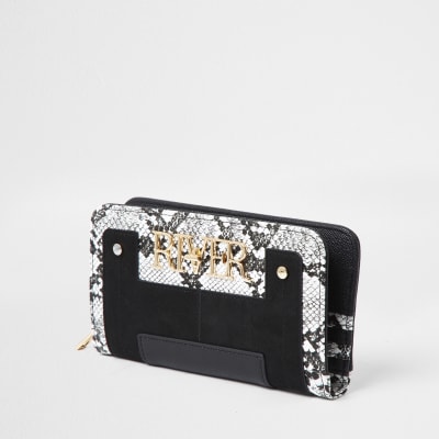 Black snake print 'River' zip around purse