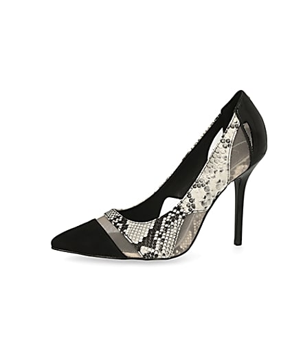 360 degree animation of product Black snake printed mesh heeled court shoes frame-2