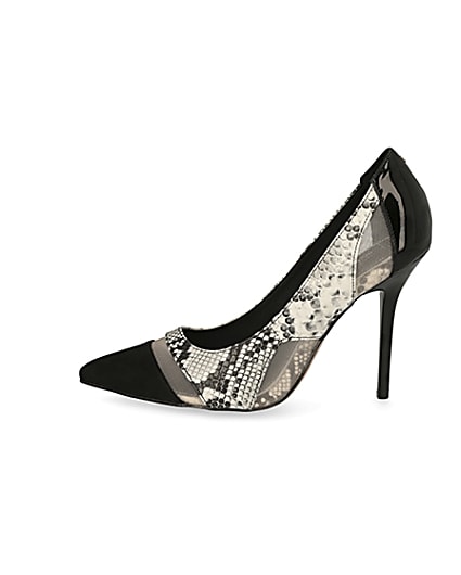 360 degree animation of product Black snake printed mesh heeled court shoes frame-3