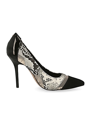 360 degree animation of product Black snake printed mesh heeled court shoes frame-15