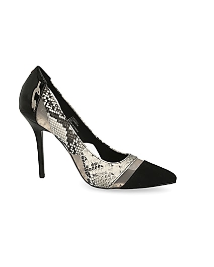 360 degree animation of product Black snake printed mesh heeled court shoes frame-16