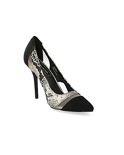 360 degree animation of product Black snake printed mesh heeled court shoes frame-18