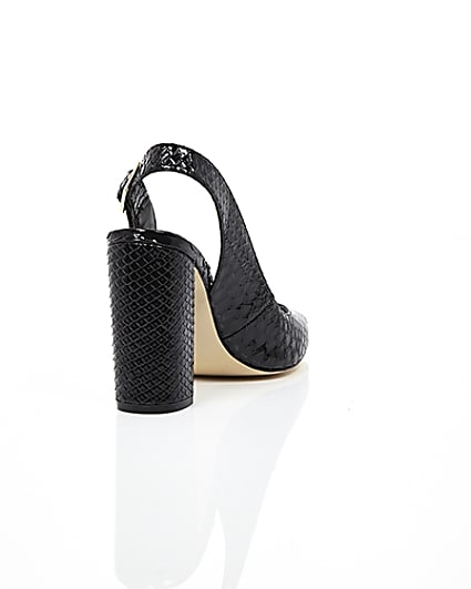360 degree animation of product Black snake slingback block heel court shoes frame-14