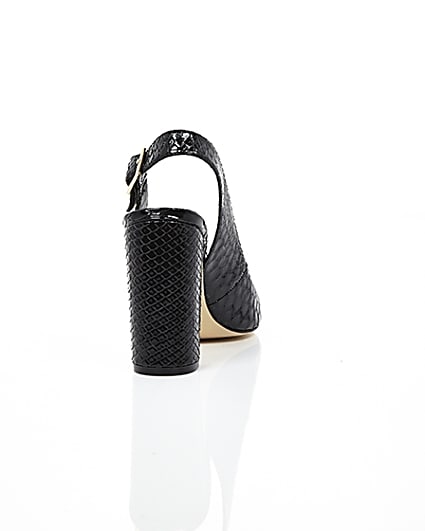 360 degree animation of product Black snake slingback block heel court shoes frame-15