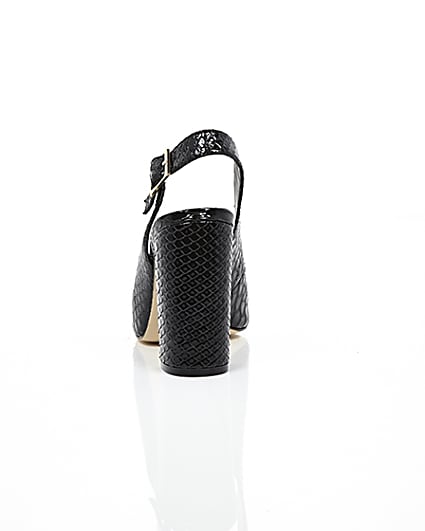 360 degree animation of product Black snake slingback block heel court shoes frame-16