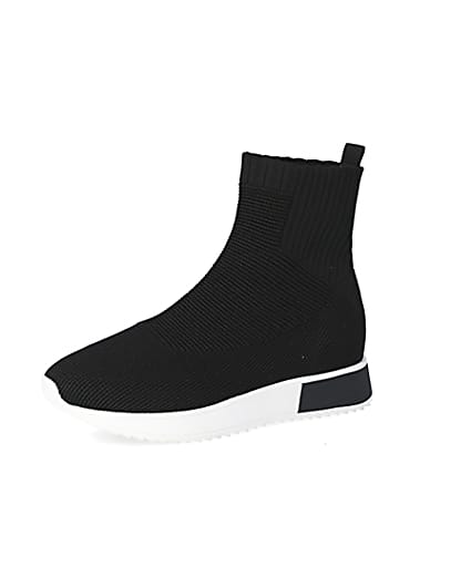 360 degree animation of product Black sock runner trainers frame-1