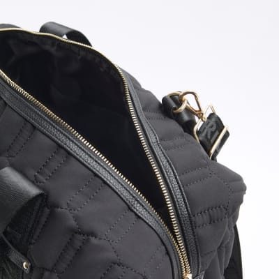 Black Soft Quilted Travel Bag River Island
