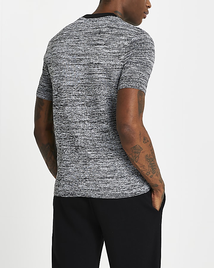 Black spacedye muscle fit knitted t-shirt